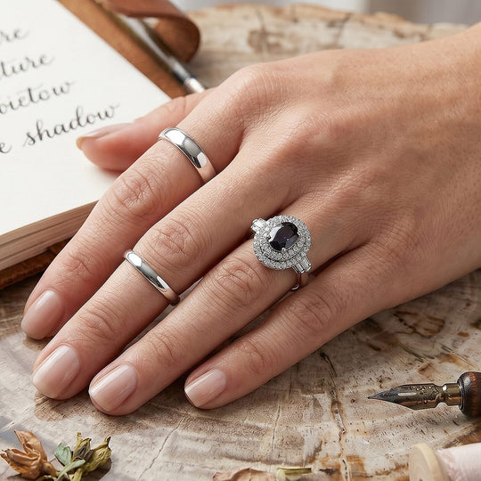 D'Joy AA Platin-Spinell, Moissanit AGI zertifiziert Ring 925 Silber Rhodiniert (Größe 19.00) ca. 2,22 ct