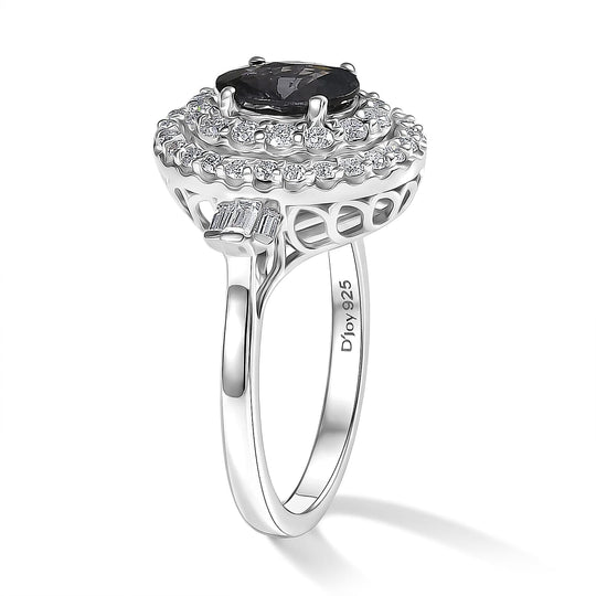 D'Joy AA Platin-Spinell, Moissanit AGI zertifiziert Ring 925 Silber Rhodiniert (Größe 19.00) ca. 2,22 ct