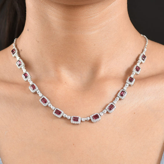 D'Joy AA Farbwechsel Granat, Moissanit AGI zertifiziert Halskette ca. 45 cm 925 Silber Rhodiniert ca. 13,50 ct.