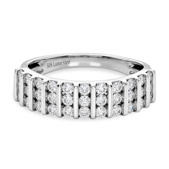 LUXURIANT SGL zertifizierter SI-GH Labor Diamant Half Eternity Ring, 925 Silber rhodiniert - 1,12 ct.