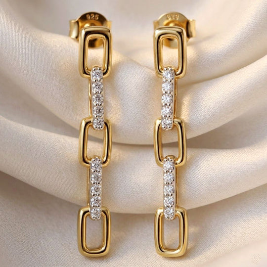 LUXURIANT SGL zertifizierte SI-GH Labor Diamant Ohrringe, 925 Silber 750 Gelbgold Vermeil - 0,26 ct.