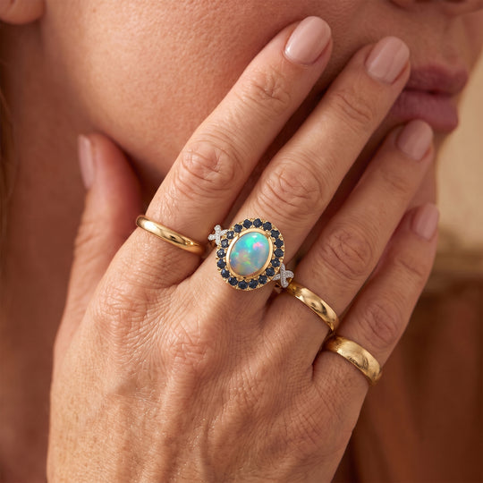D'Joy AAA Natürlicher, äthiopischer Welo Opal, Ceylon-Saphir Ring 925 Silber 585 Vergoldet (Größe 20.00) ca. 1,81 ct