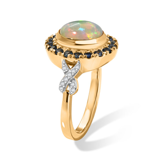 D'Joy AAA Natürlicher, äthiopischer Welo Opal, Ceylon-Saphir Ring 925 Silber 585 Vergoldet (Größe 20.00) ca. 1,81 ct