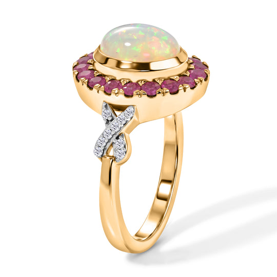D'Joy AAA Natürlicher, äthiopischer Welo Opal, Afrikanischer Rubin (Fissure gefüllt) Ring 925 Silber 585 Vergoldet (Größe 20.00) ca. 2,25 ct