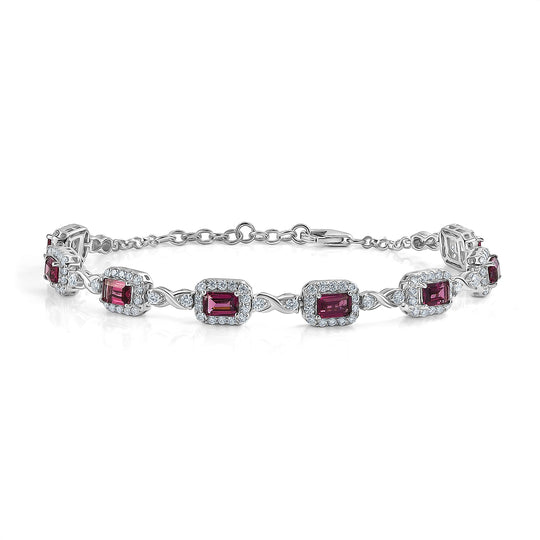 D'Joy AA Farbwechsel Granat, Moissanit AGI zertifiziert Armband ca. 20 cm 925 Silber Rhodiniert ca. 8,33 ct.