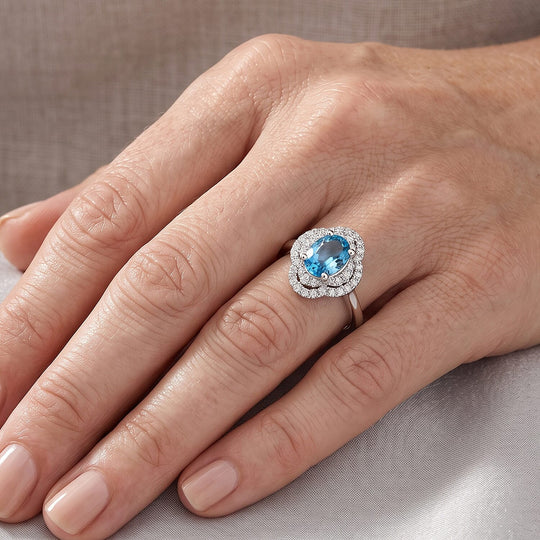 D'Joy AA Blauer Zirkon, Moissanit AGI zertifiziert Ring 925 Silber Rhodiniert (Größe 18.00) ca. 2,32 ct