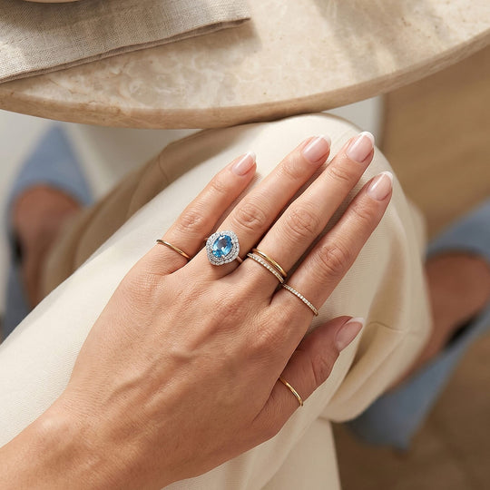 D'Joy AA Blauer Zirkon, Moissanit AGI zertifiziert Ring 925 Silber Rhodiniert (Größe 18.00) ca. 2,32 ct