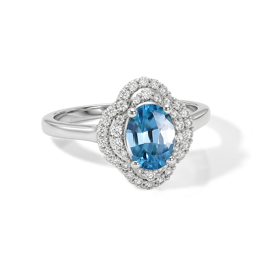 D'Joy AA Blauer Zirkon, Moissanit AGI zertifiziert Ring 925 Silber Rhodiniert (Größe 18.00) ca. 2,32 ct