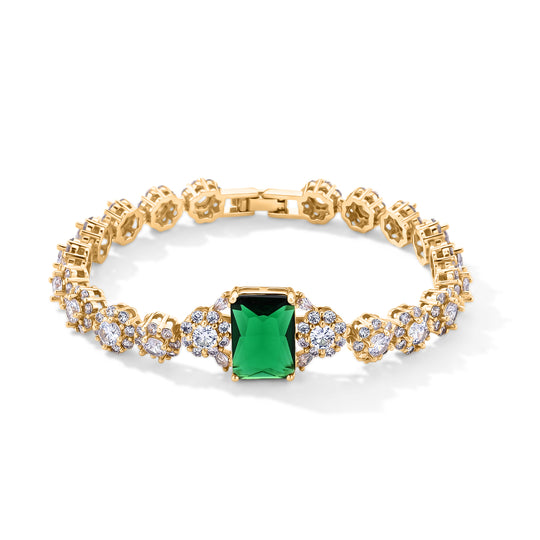 Grünes und weißes Zirkonia 19cm Armband, Messing vergoldet