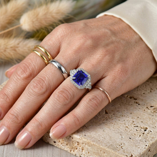 Rhapsody AAAA Tansanit, Weißer Diamant Ring 950 Platin (Größe 17.00) (10-16 Werktage Lieferzeit) ca. 4,02 ct