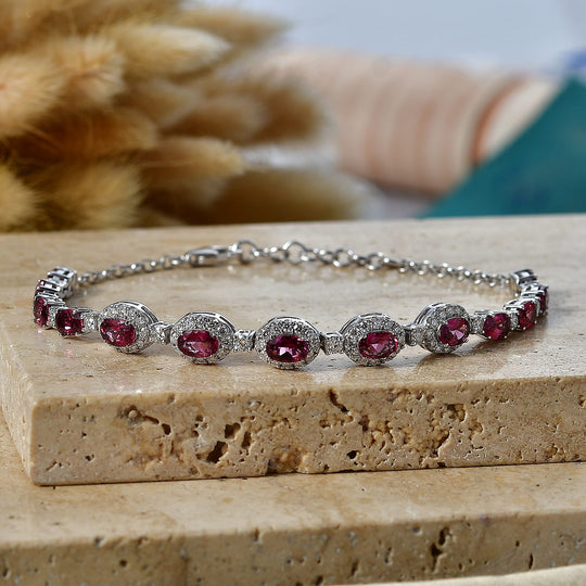 D'Joy AA Farbwechsel Granat, Moissanit AGI zertifiziert Armband ca. 18.5 cm 925 Silber Rhodiniert ca. 9,60 ct.