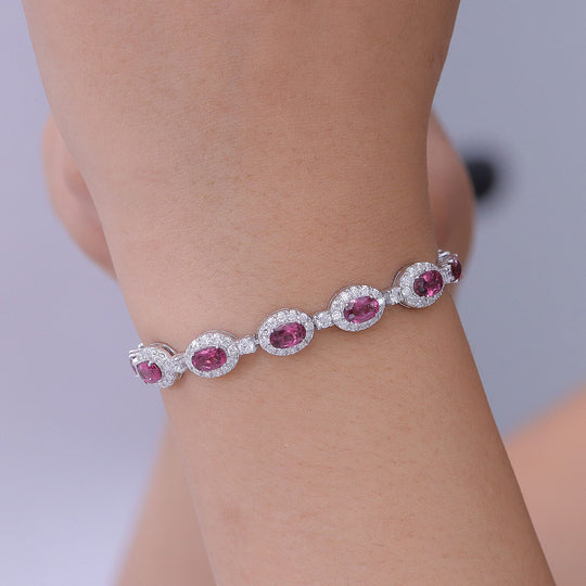 D'Joy AA Farbwechsel Granat, Moissanit AGI zertifiziert Armband ca. 18.5 cm 925 Silber Rhodiniert ca. 9,60 ct.