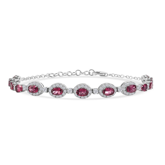 D'Joy AA Farbwechsel Granat, Moissanit AGI zertifiziert Armband ca. 18.5 cm 925 Silber Rhodiniert ca. 9,60 ct.