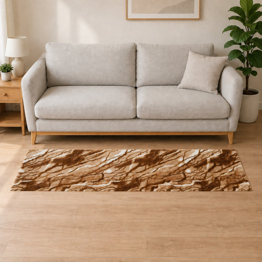 LIVMORE, Kunstfell-Läufer in Marmoroptik, 60 x 180 cm, Hellbraun