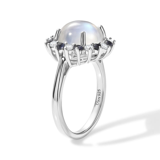 D'Joy Regenbogen Mondstein, Iolit Ring 925 Silber Rhodiniert (Größe 21.00) ca. 4,50 ct
