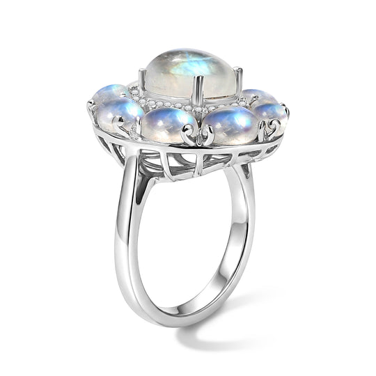 D'Joy Regenbogen Mondstein, Weißer Zirkon Ring 925 Silber Rhodiniert (Größe 20.00) ca. 10.53 ct