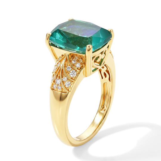 EVER TRUE Pfau Quarz Triplette, Weißer Zirkon Ring 950 Kupfer (Größe 20.00) ca. 5,91 ct