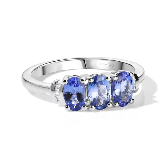 D'Joy AA Tansanit und Diamant Ring, 925 Silber rhodiniert - 1,38 ct.