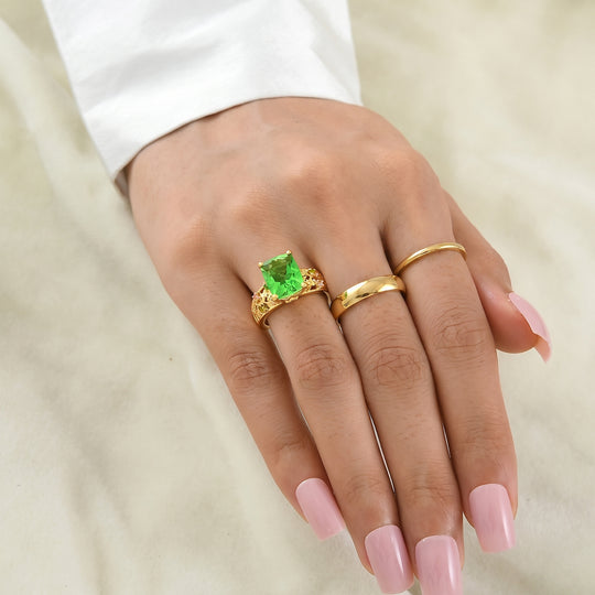 GP Italienischer Garten Kollektion - Chartreuse Quarz, Rosa Saphir Ring 925 Silber 750 Gelbgold vermeil (Größe 21.00) ca. 4.85 ct