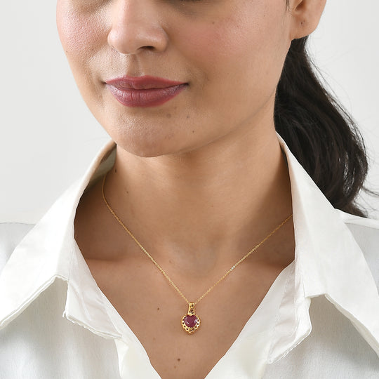 GP - AA Afrikanischer Rubin (Fissure gefüllt), Kanchanaburi Blauer Saphir Anhänger 925 Silber 750 Gelbgold vermeil ca. 2,60 ct.