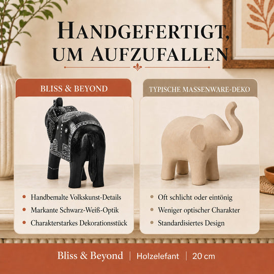 Livmore Handpainted Wooden Elephant Size-20 Cms Color-Multi