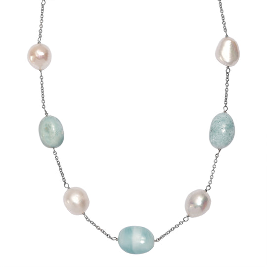 D'Joy Larimar, Süßwasser Perle Halskette ca. 50 cm 925 Silber Rhodiniert 60.00 ct
