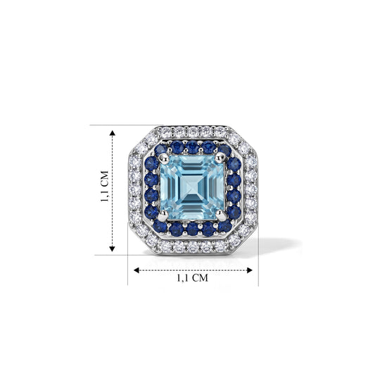 D'Joy AA blaue Zirkon, blaue Saphir und Moissanit Halo Ohrringe, 925 Silber rhodiniert - 3,37 ct.