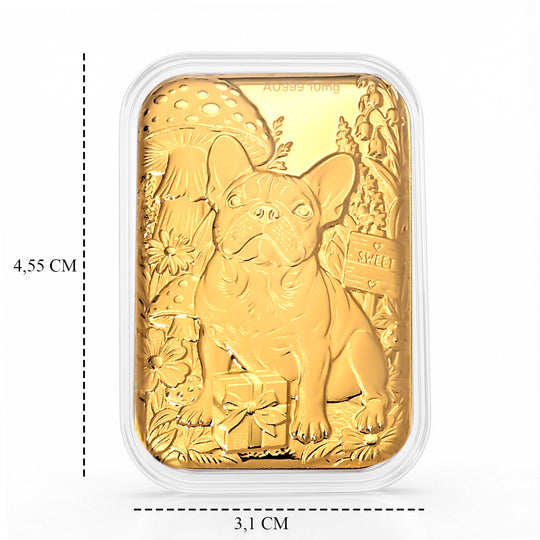999er Goldfolie mit Bulldoggenmotiv, 10mg, 4,5x3,1cm