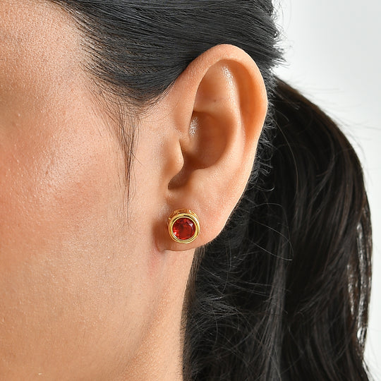 D'Joy Rubin Feuer Triplett Quarz, Ohrringe 925 Silber 750 vergoldet - 3,14 ct.