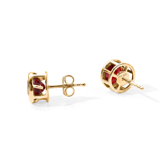 D'Joy Rubin Feuer Triplett Quarz, Ohrringe 925 Silber 750 vergoldet - 3,14 ct.