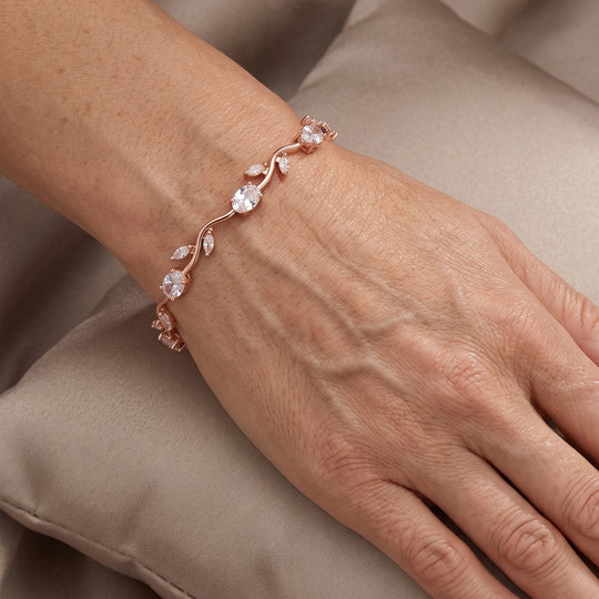 Weißer Zirkonia Armband ca. 20 cm Nickelfreies Messing, Roségoldfarben