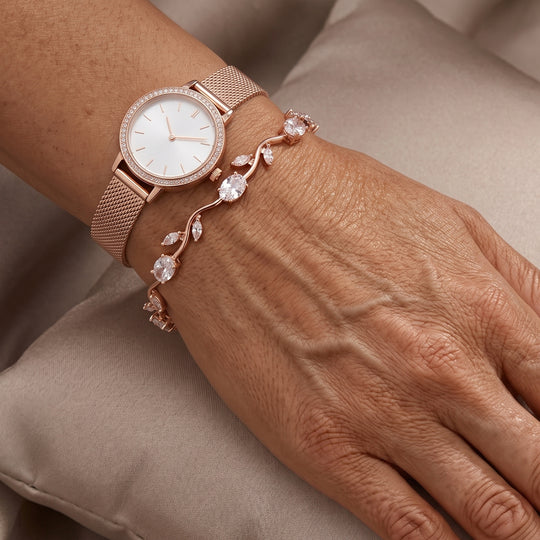 Weißer Zirkonia Armband ca. 20 cm Nickelfreies Messing, Roségoldfarben