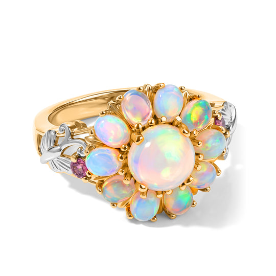 D'Joy AA Natürlicher, äthiopischer Welo Opal Ring 925 Silber Rhodiniert und 750 Gelbgold Vermeil (Größe 19.00) ca. 2,17 ct