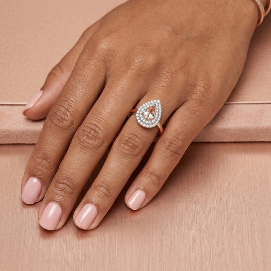 D'Joy AA Rosa Morganit, Moissanit AGI zertifiziert Ring 925 Silber 750 Roségold vermeil (Größe 19.00) ca. 1,33 ct