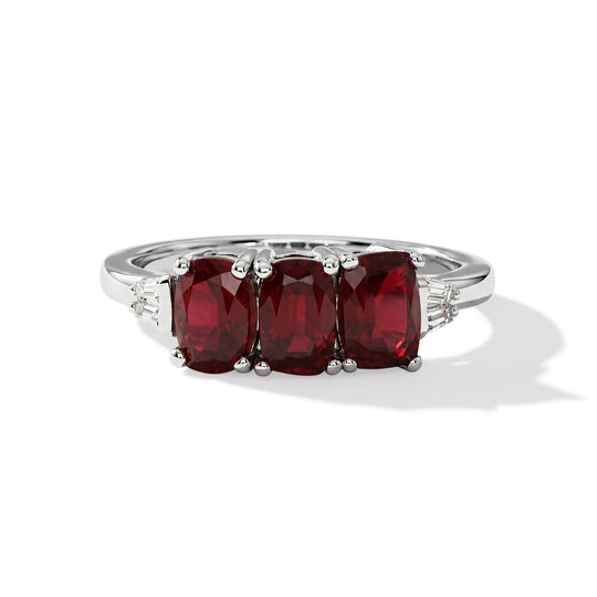 D'Joy Afrikanischer Rubin (Fissure gefüllt), Weißer Zirkon Ring 925 Silber Rhodiniert (Größe 17.00) ca. 2,54 ct