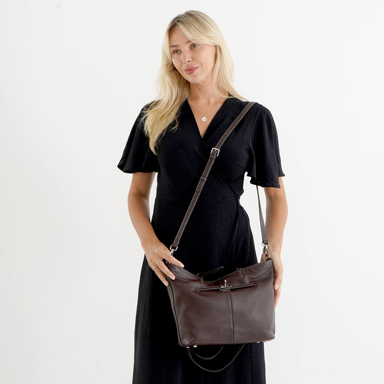 LA MAREY Echtleder-Shopper mit Reißverschlussfächern, 30 x 13 x 27 cm, Burgunderrot