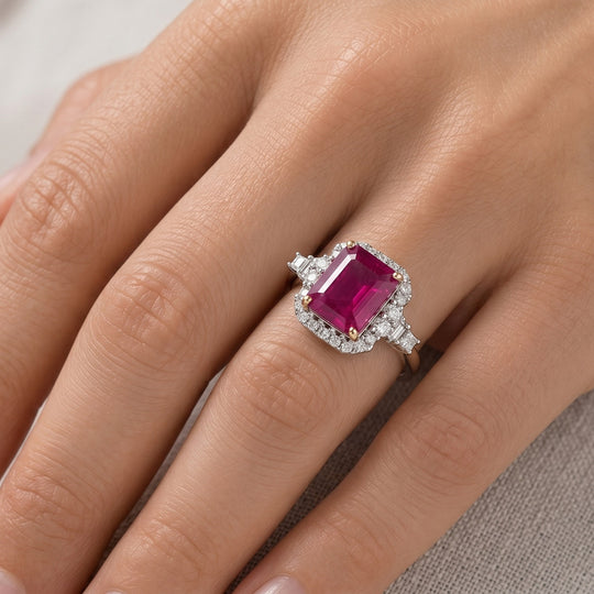 LUXURIANT DIAMOND - AAA Burmesischer Rubin, Lab Grown Diamant Ring 417 Gold (Größe 17.00) ca. 2,73 ct