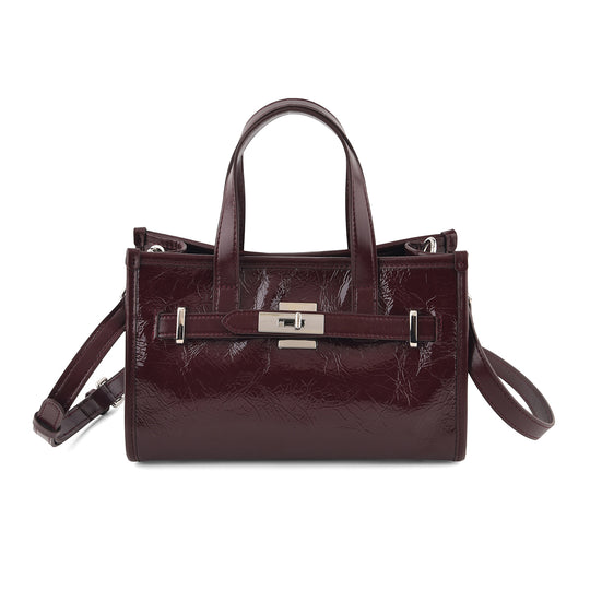 LA MAREY Strukturierte Henkeltasche aus echtem Leder, Burugunder, 25x12x18 cm