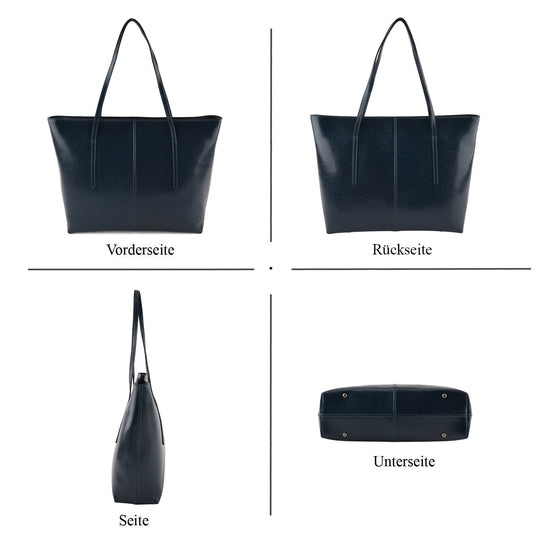 LA MAREY Echtleder-Shopper mit Kartenetui und Schlüsselfinder, 35,5 x 11 x 30 cm, Blau