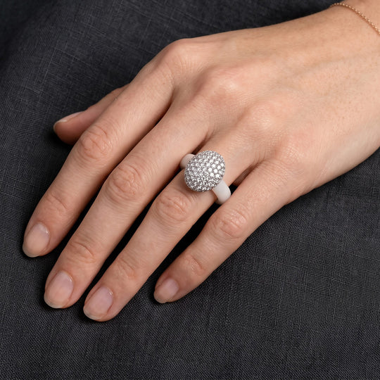 D'Joy weißer Jade und Moissanit Ring, 925 Silber rhodiniert - 12,66 ct.