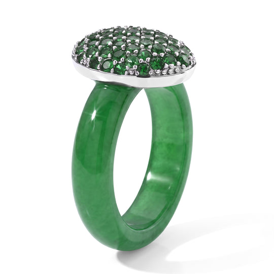 D'Joy gefärbter grüner Jade und Tsavorit Granat Ring, 925 Silber rhodiniert - 13,14 ct.