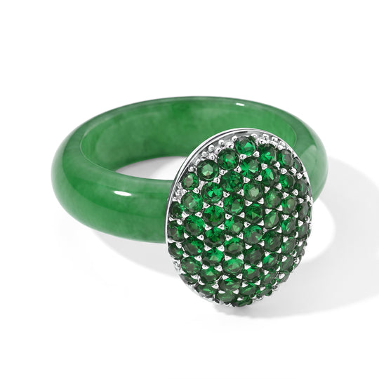 D'Joy gefärbter grüner Jade und Tsavorit Granat Ring, 925 Silber rhodiniert - 13,14 ct.