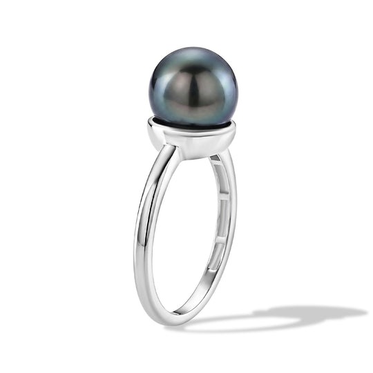 D'Joy Tahiti Perle (9-10 mm) Solitär Ring, 925 Silber rhodiniert