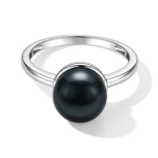 D'Joy Tahiti Perle (9-10 mm) Solitär Ring, 925 Silber rhodiniert