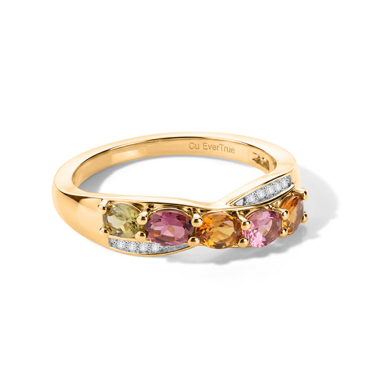 EVER TRUE AA Mehrfarbig-Turmalin, Weißer Zirkon Ring 950 Kupfer (Größe 20.00) ca. 0,92 ct