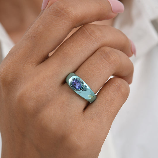 D'Joy AA Tansanit, Blauer Diamant Ring 925 Silber Platiniert (Größe 20.00) ca. 0,77 ct