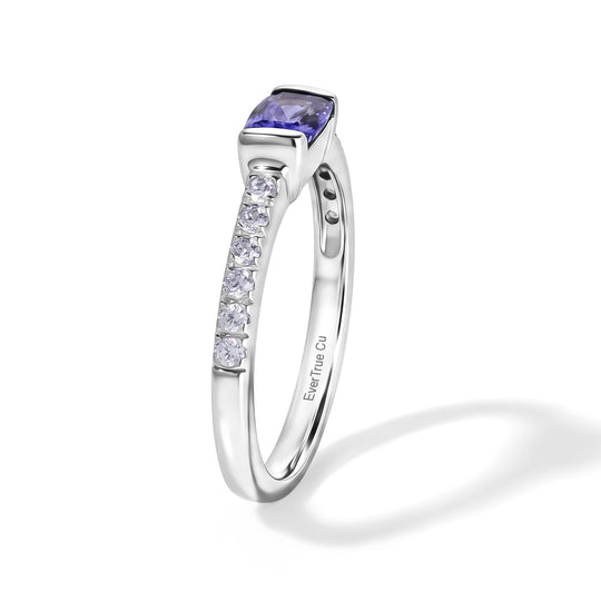 EverTrue Tansanit und Zirkon Ring, 950 Kupfer mit Platin E-Beschichtung - 0,79 ct.
