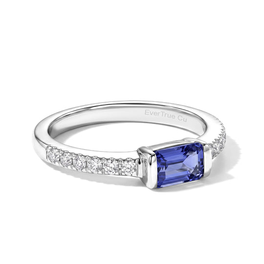 EverTrue Tansanit und Zirkon Ring, 950 Kupfer mit Platin E-Beschichtung - 0,79 ct.