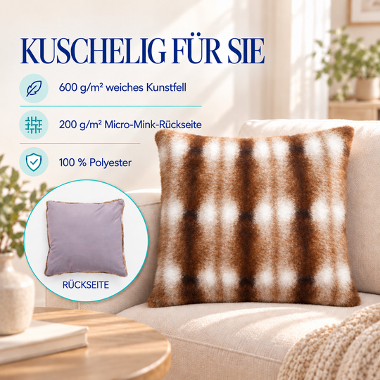 LIVMORE, Kunstfell-Kissenhülle mit Streifenmuster, Grau