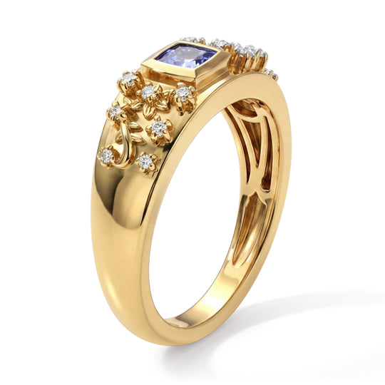 D'Joy Tansanit und Moissanit Ring, 925 Silber 750 Gelbgold Vermeil - 0,64 ct.
